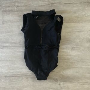 5 dancewear black mesh front, open back, high nech leotard